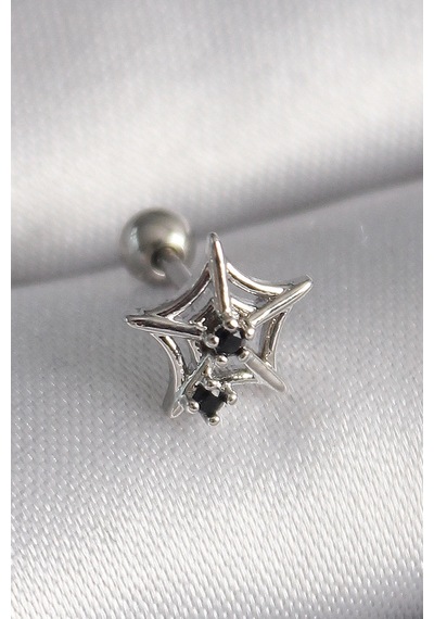 Ceylan Adam 316l Çelik Gümüş Renk Siyah Zirkon Taş Detay Örümcek Ağ Model Tragus Piercing Çok Renkli