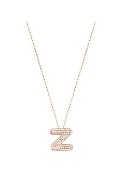 Beyaz Zirkon Taşlı Gümüş Harf Kolye - Z Harfi Rose Gold