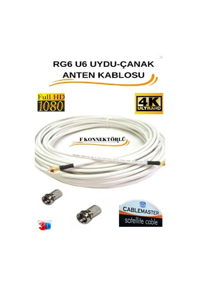 25 Metre Uydu Çanak Anten Kablosu Cm-101 48 Tel Rg6 U4 Bakır Alışımlı 2 Adet Connektör Dahil