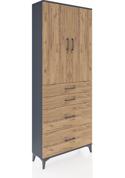 Arges Dolap 3 Raflı Tek Çekmeceli 2 Kapaklı 88x30x221 Çam-çam Antrasit