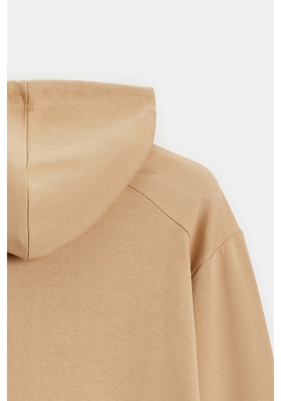 Shooter Sportwear Shooter Erkek Kapüşonlu Kanguru Cepli Düz Rahat Kalıp Sweatshirt Açık Bej