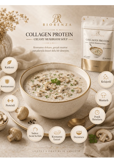 Kolajenli Proteinli Sütlü Mantarlı Hazır Çorba Toz Çorba Karışımı 100 G