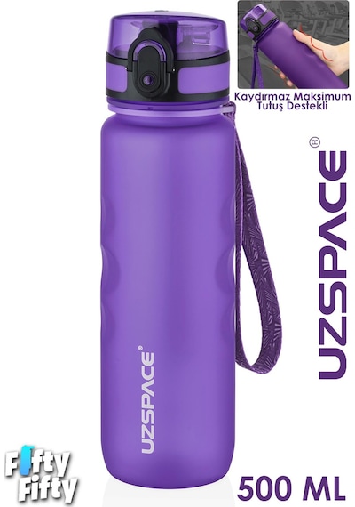 Uzspace 500 Ml Kaydırmaz Maksimum Tutuş Destekli Tritan Su Matarası -ffuz1215 Mor