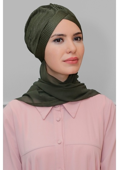 Hürrem Bone Haki Pratik Hazır Geçmeli Tesettür Bone Fukuro Piliseli Tek Çapra Haki