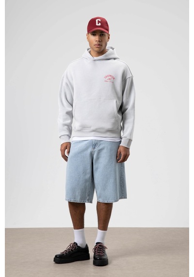Vamos Oversize Yıkamalı Boxy Fit Kapüşonlu Sweatshirt Açık Gri