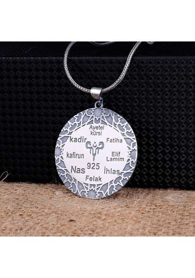 925 Ayar Gümüş Koruma Duaları Yazılı Model Kolye