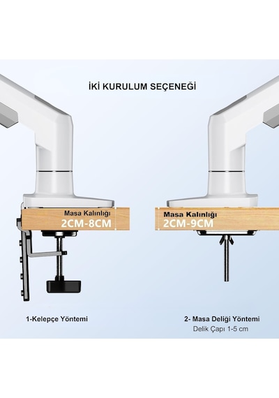 Triline Nb F80-xe Beyaz 17-30" Amortisörlü 2-9kg Ergonomik Monitör Tutucu Vesa Monitör Standı