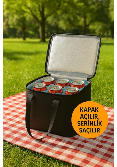 22 Litre Termos Çanta Yalıtımlı Plaj, Piknik, Kamp Ve Günlük Kullanıma Uygun Siyah