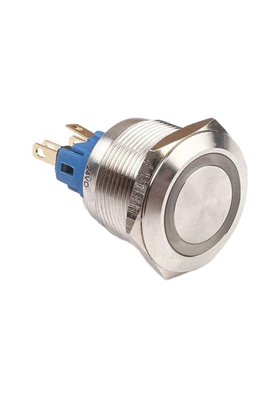 D39 16mm Metal Beyaz Halka Ledli Yaylı Buton 12v
