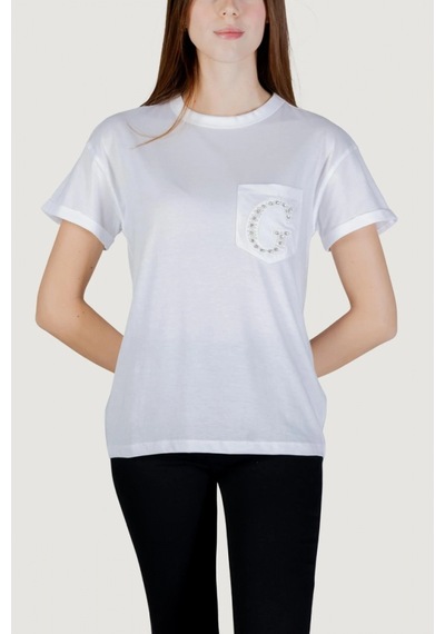 Guess Kısa Kollu Bisiklet Yaka Cepli G Logolu Kadın Beyaz T-shirt W6gı17k3037-g011 Beyaz