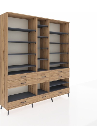 Hyperion Dolap 19 Raflı 8 Çekmeceli 220x44x243 Çam-antrasit/çam Antrasıt/atlas Çam Hyperion Dolap 19 Raflı 8 Çekmeceli 220x44x243 Çam-antrasit/çam Antrasıt/atlas Çam