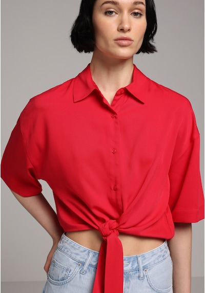 Colin's Colins Fashion Fit Shirt Neck Düz Kadın Kirmizi Kısa Kol Gömlek Cl1080562 Q1.v1 Red Kırmızı