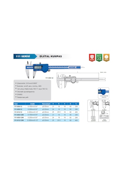 Accud Dijital Kumpas 111 Serisi 0-150mm