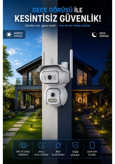 2 Kameralı Wifi 6mp Hareket Algılamalı Adaptörlü Güvenlik Kamerası