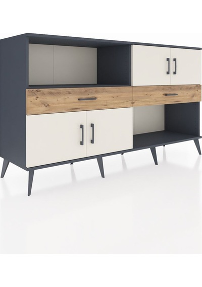 Hyperion Konsol 8 Raflı 3 Çekmeceli Tek Kapaklı 176x44x99 Antras Antrasit-aytaşı/çam Hyperion Konsol 8 Raflı 3 Çekmeceli Tek Kapaklı 176x44x99 Antras Antrasit-aytaşı/çam