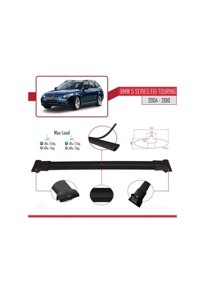 Bmw 5 Serisi E61 Tourıng 2004-2010 Arası İle Uyumlu Fly Model Ara Atkı Tavan Barı Siyah