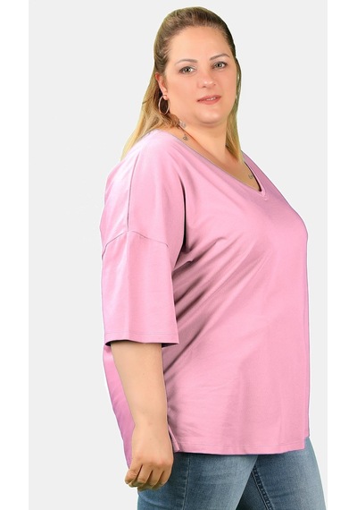 Balins Büyük Beden Kadın V Yaka Süprem Tişört Pembe Çok Renkli Balins Büyük Beden Kadın V Yaka Süprem Tişört Pembe Çok Renkli