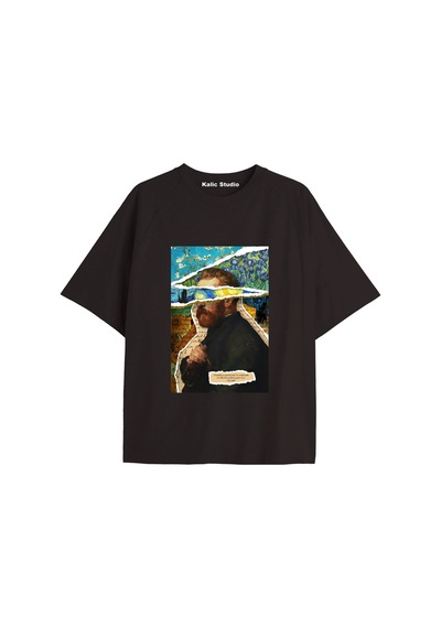 Kalic Studio Unisex Van Gogh Baskılı Oversize Tshirt Siyah-46