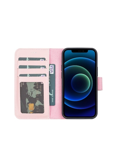 Apple Uyumlu  iPhone 13 Mini Deri Cüzdanlı Kılıf Nu2 Pembe