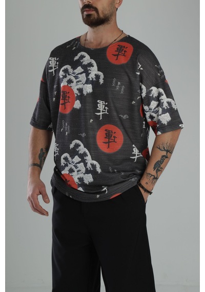 Cocopelli Çin Ağacı Desenli Oversize T-shirt Coc1872 Çok Renkli Cocopelli Çin Ağacı Desenli Oversize T-shirt Coc1872 Çok Renkli