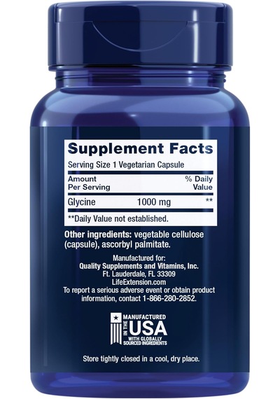Life Extension Glycine 1000 Mg Amino Acid That Promotes Healthy Sleep 100 Caps