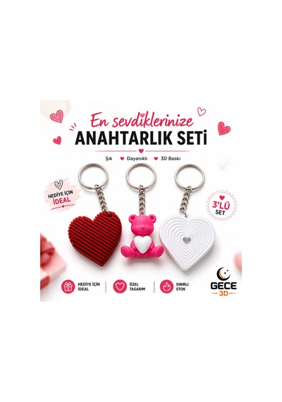 En Sevdiklerinize Anahtarlık Seti Üçlü Beyaz Beyaz