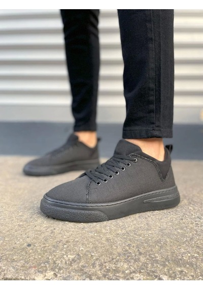 Jy204 Flex Bağcıklı Keten Kumaş Erkek Günlük Sneaker Ayakkabı Kst - Siyah Siyah