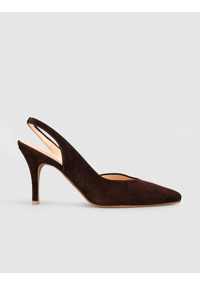 Cabani Kahverengi Süet Hakiki Deri Slingback Stiletto Kadın Ayakkabı