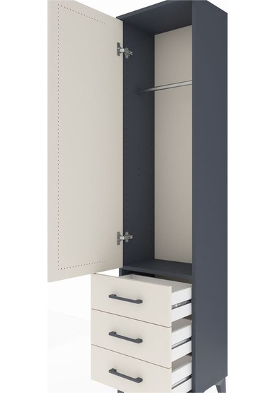Arges Dolap Tek Raflı 3 Çekmeceli Tek Askılı 44x30x182 Antras... Antrasit