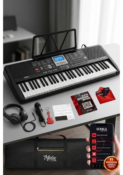 Midex Ps-1800bk-h 61 Tuşlu Kaliteli Org Dijital Ekranlı Kulaklık Çanta Notalık Adaptör Sticker Öğrenim Metodu
