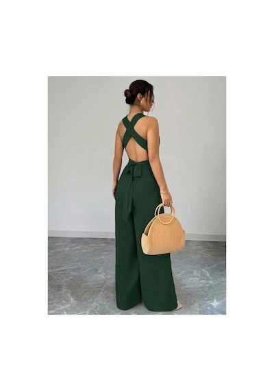 Meridefashion Kadın Askılı Halka Detaylı Arkadan Çapraz Yazlık Tulum 2xl/3xl Çok Renkli