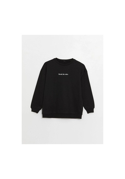 LC Waikiki Lcw Vision Bisiklet Yaka Baskılı Uzun Kollu Oversize Kadın Sweatshirt Black