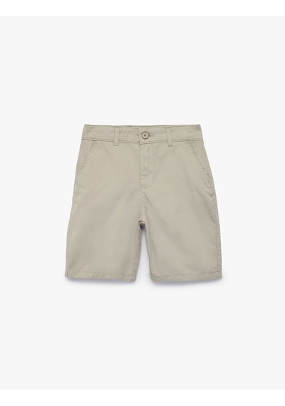 Koton Cep Detaylı Gabardin Kumaş Düğmeli Chino Şort Gri 6skb40156tw
