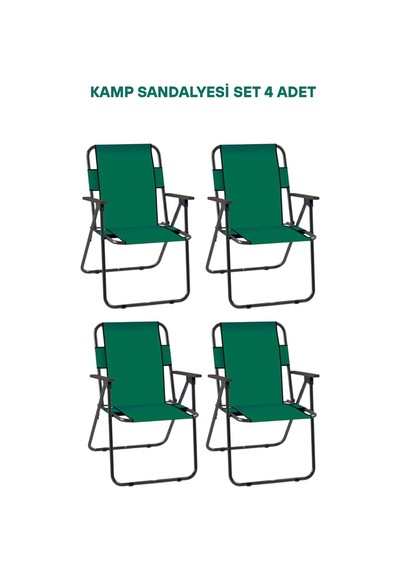 Metal Katlanır Kamp Karavan Doğa Piknik Plaj Sandalyesi 4 Adet Yeşil - Mavi Yeşil
