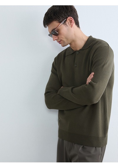 Lcw Vision Haki Polo Yaka Erkek Triko Kazak