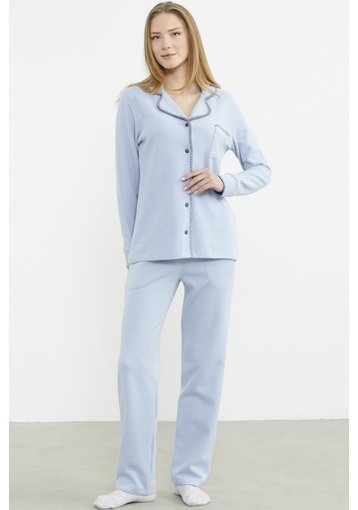Sementa Düğmeli Gömlek Model Pijama Takım - Mavi Mavi