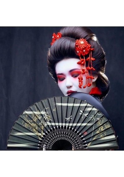 Beluga Yelpaze Bambu Kumaş Serinletici Vintage Siyah Şık Dekorasyon Püsküllü Japon Yelpaze 0174