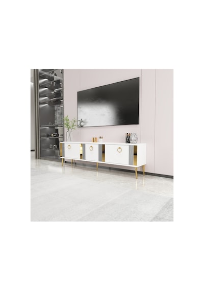 Lunar 150 Cm Tv Ünitesi Tv Sehpası Beyaz-altın Beyaz-altın