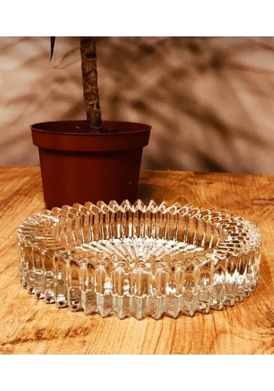 Kristal Lüks Cam Küllük Kristal Lux Küllük 14cm 1 Adet Cam Küllük Cam Beyaz Yuvarlak