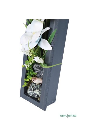 Yapay Çiçek Sitesi Ahşap Çerçeveli Yapay Çiçek Duvar Tablosu 44x11 Cm Model 5 Beyaz