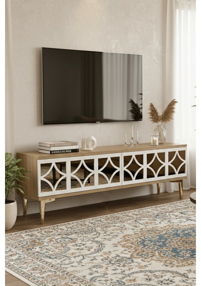 Tsa1236dbg - Öztv120 Tv Stand, Tv Sehpası Safirmeşe - Beyaz - Gold 120cm