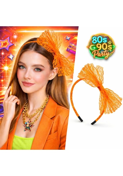 80 Ler 90 Lar Neon Turuncu Dantel Taç Fiyonklu 5477 0