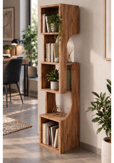 Sulorahome 5 Katlı Modern Ahşap Dekoratif Kitaplık Ve Raf Ünitesi