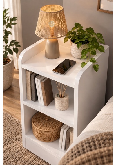 Sulorahome Beyaz Komodin Ve Dekoratif Kitaplık