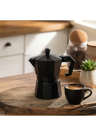 Porsima Mnb05742 Ocaküstü Moka Pot 3 Fincanlık Alüminyum Kahve Espresso Cezvesi Siyah 150ml