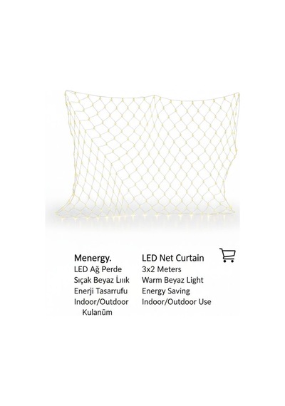 Menergy Led Ağ Perde Işık 3x2 Metre Sıcak Beyaz İç & Dış Mekan Enerji Tasarruflu Net Curtain Sarı