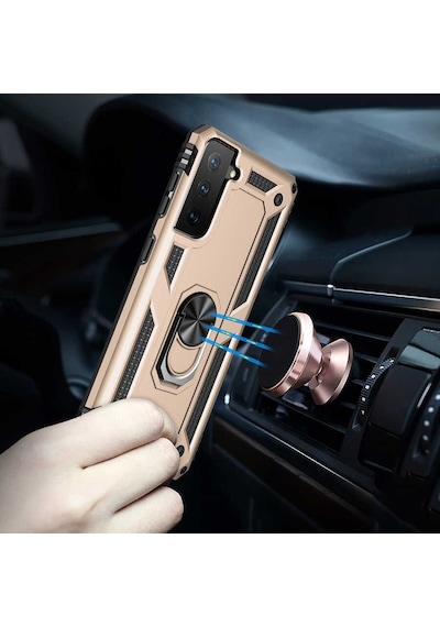 Samsung Uyumlu Galaxy S21 Kılıf Sert Silikon Yüzüklü Stand Özellikli Kapak