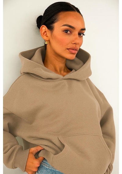 Benroma Ünisex Kapüşonlu Sweatshırt Bej