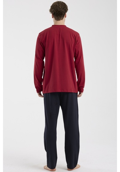 Sementa Düğme Yakalı Rahat Kalıp Pijama Takım - Bordo Bordo