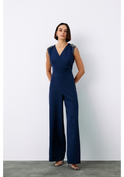 Sateen Aksesuar Detaylı Tulum - Lacivert-135222 Lacivert